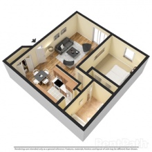 1BR 3D Floor Plan